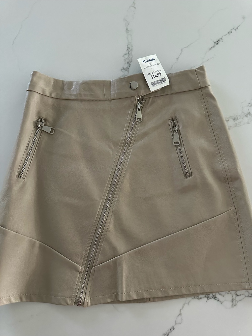 Kendall & Kylie Taupe Faux Leather Mini Skirt with Diagonal Zip